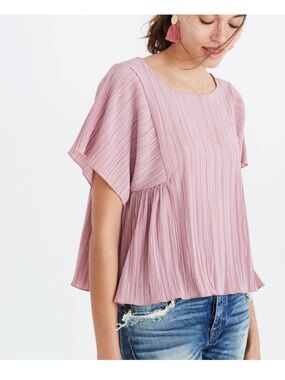 Madewell Dusty Rose Pleated Short-Sleeve Blouse